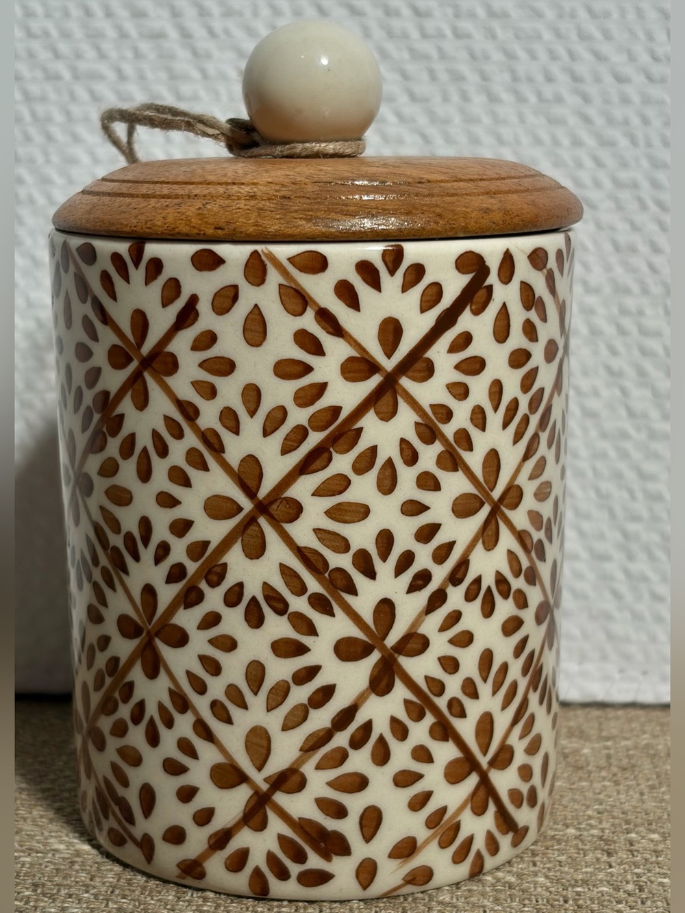 Ceramic Jar with Wooden Lid - Hand-Painted Brown & Cream - Picture 5 of 8